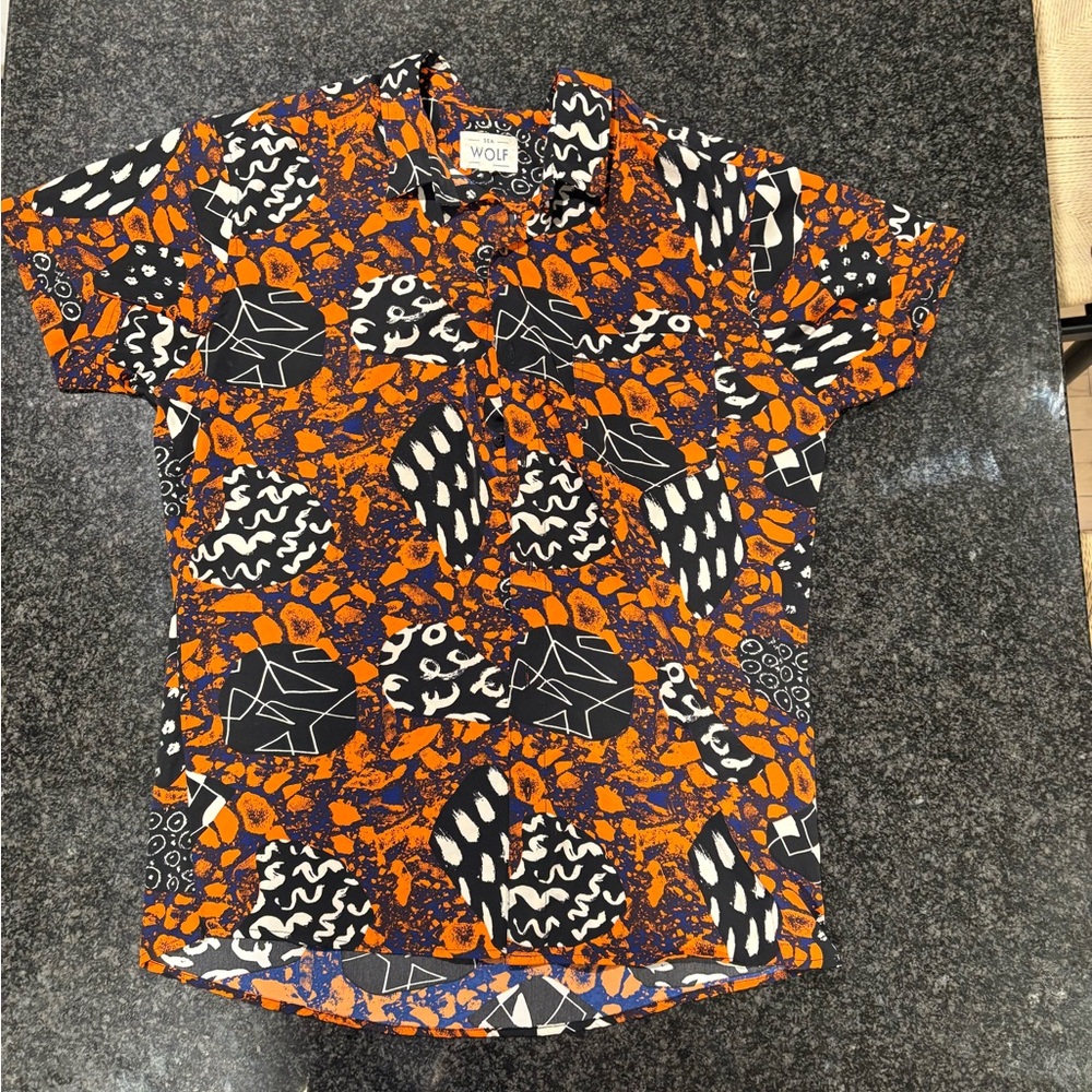 Men's Orange and Black Patterned Shirt Sea wolf light and airy